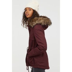 Burgundy pile lined parka